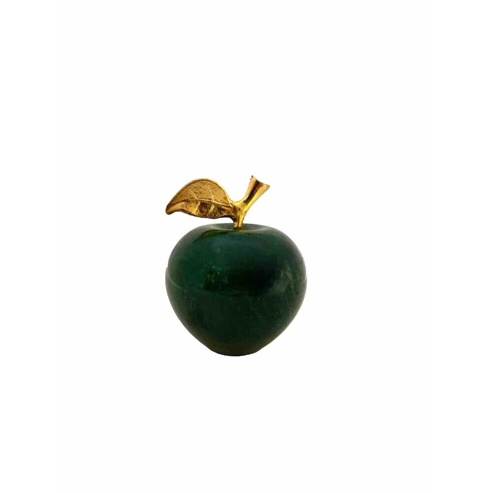 Stone Green Apple with Golden Stem Paper Weight Home Decor Gift